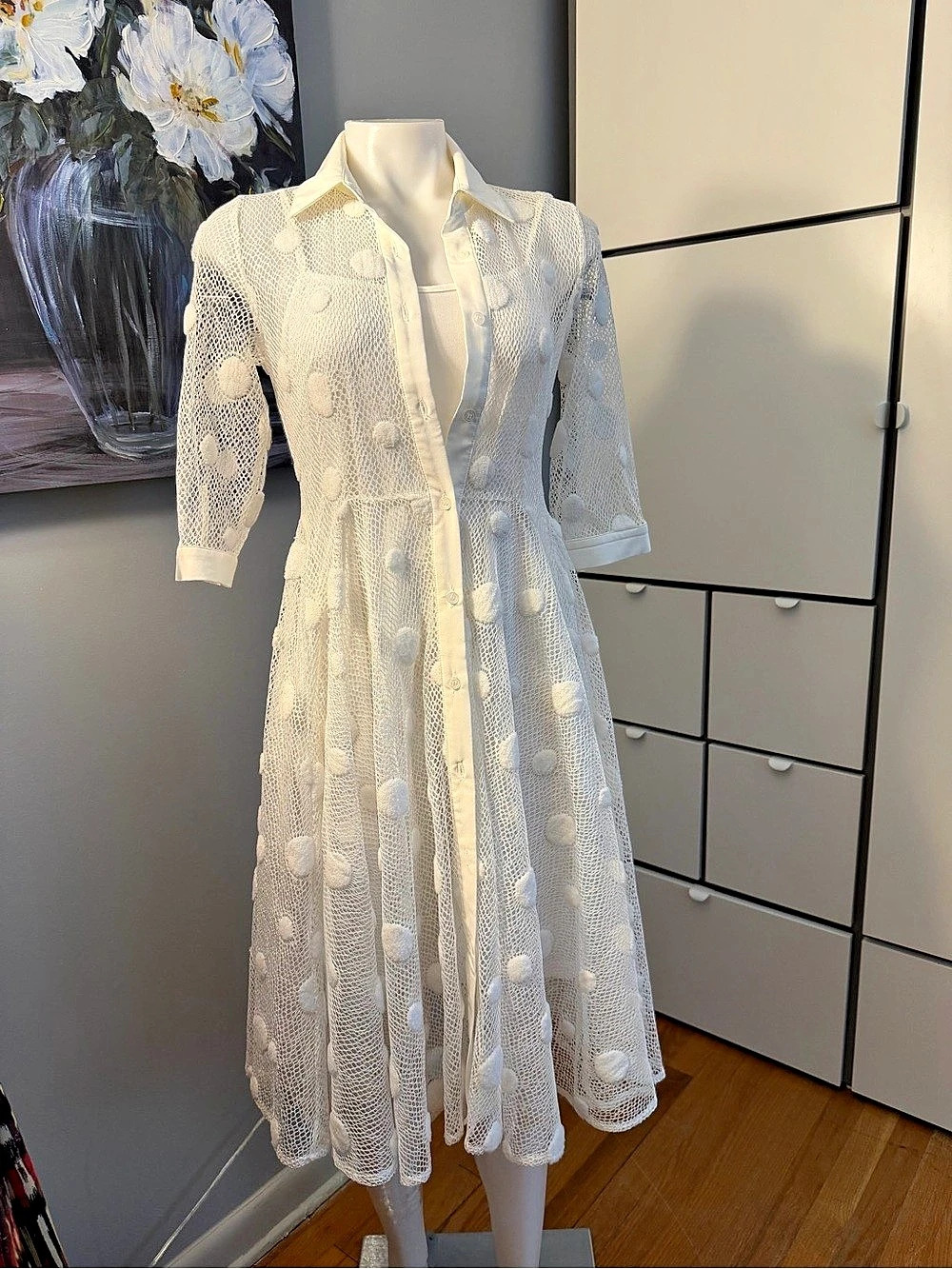 Gracia White Lace Midi Dress Size Small Like New
